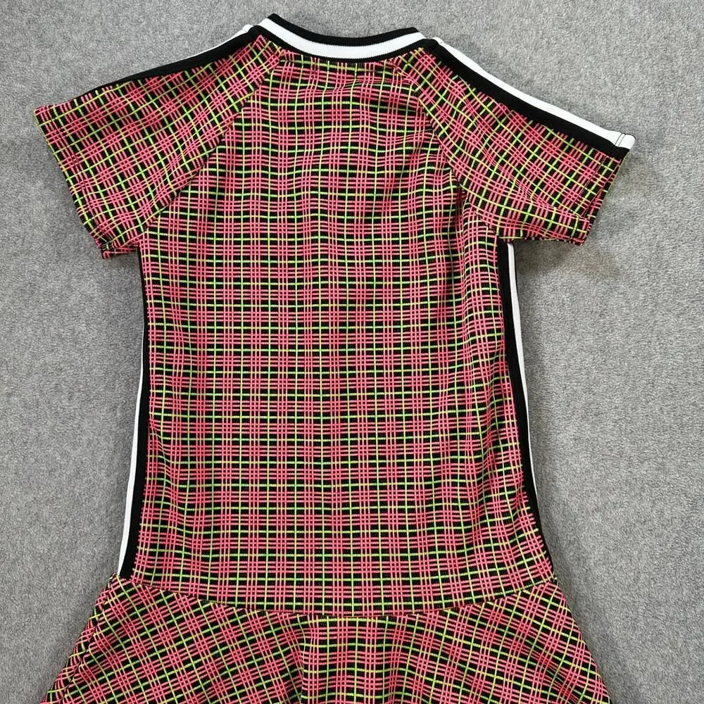Kidpik Plaid Ruffle Hem Skater Dress Girl Medium 10 Pink Green Neon Short Sleeve